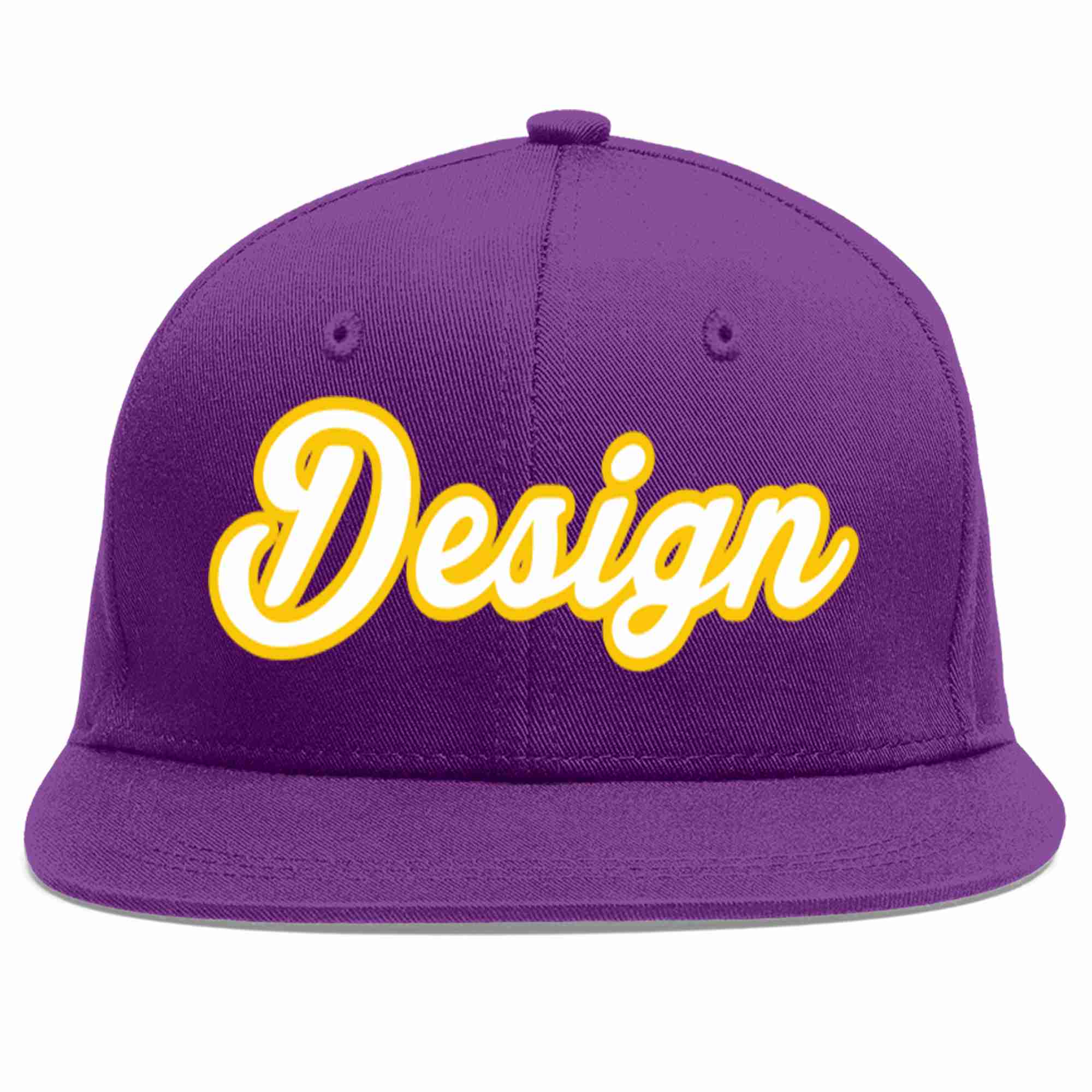 Custom Purple White-Gold Flat Eaves Sport Baseball Cap Design for Men/Women/Youth