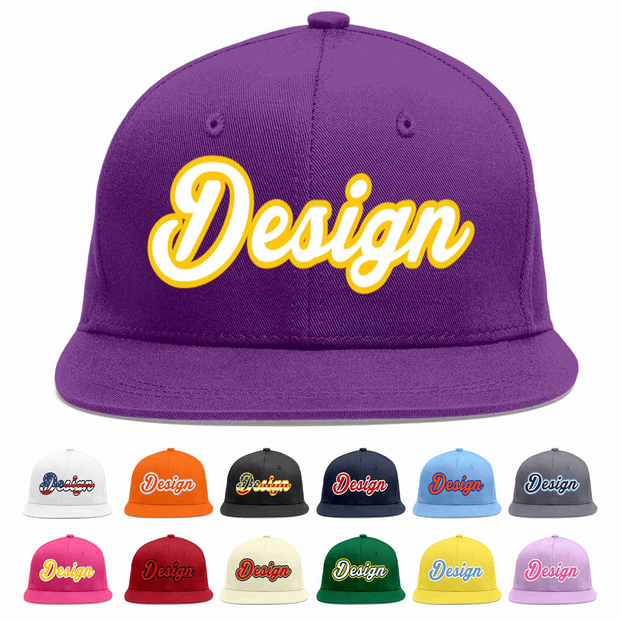 Custom Purple White-Gold Flat Eaves Sport Baseball Cap Design for Men/Women/Youth