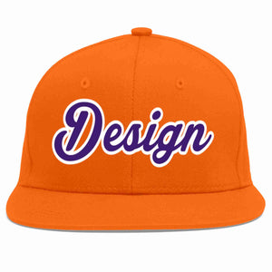 Conception personnalisée de casquette de baseball de sport à avant-toit plat orange violet-blanc pour hommes/femmes/jeunes