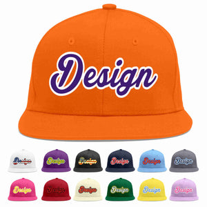 Conception personnalisée de casquette de baseball de sport à avant-toit plat orange violet-blanc pour hommes/femmes/jeunes