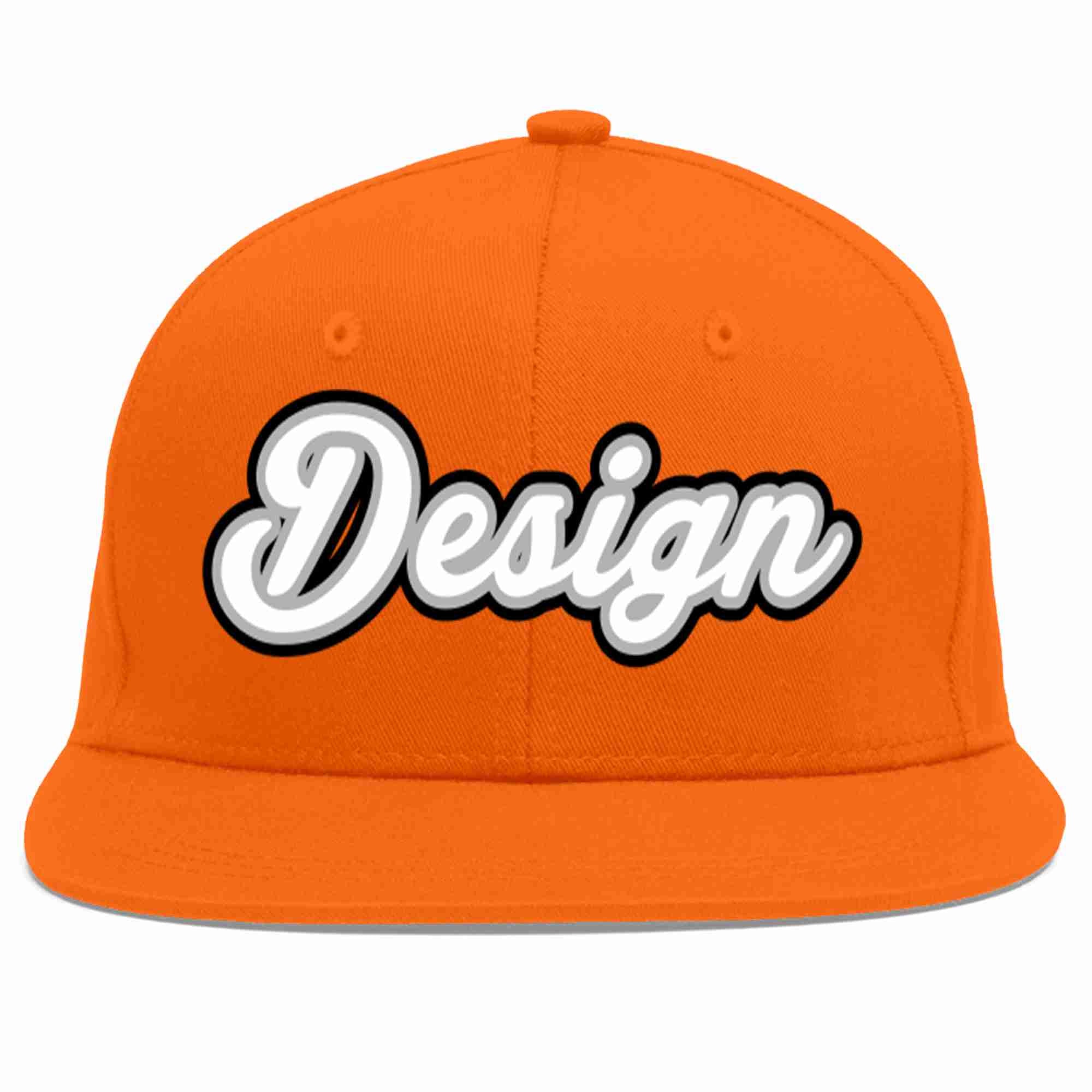 Custom Orange White-Gray Flat Eaves Sport Baseball Cap Design for Men/Women/Youth