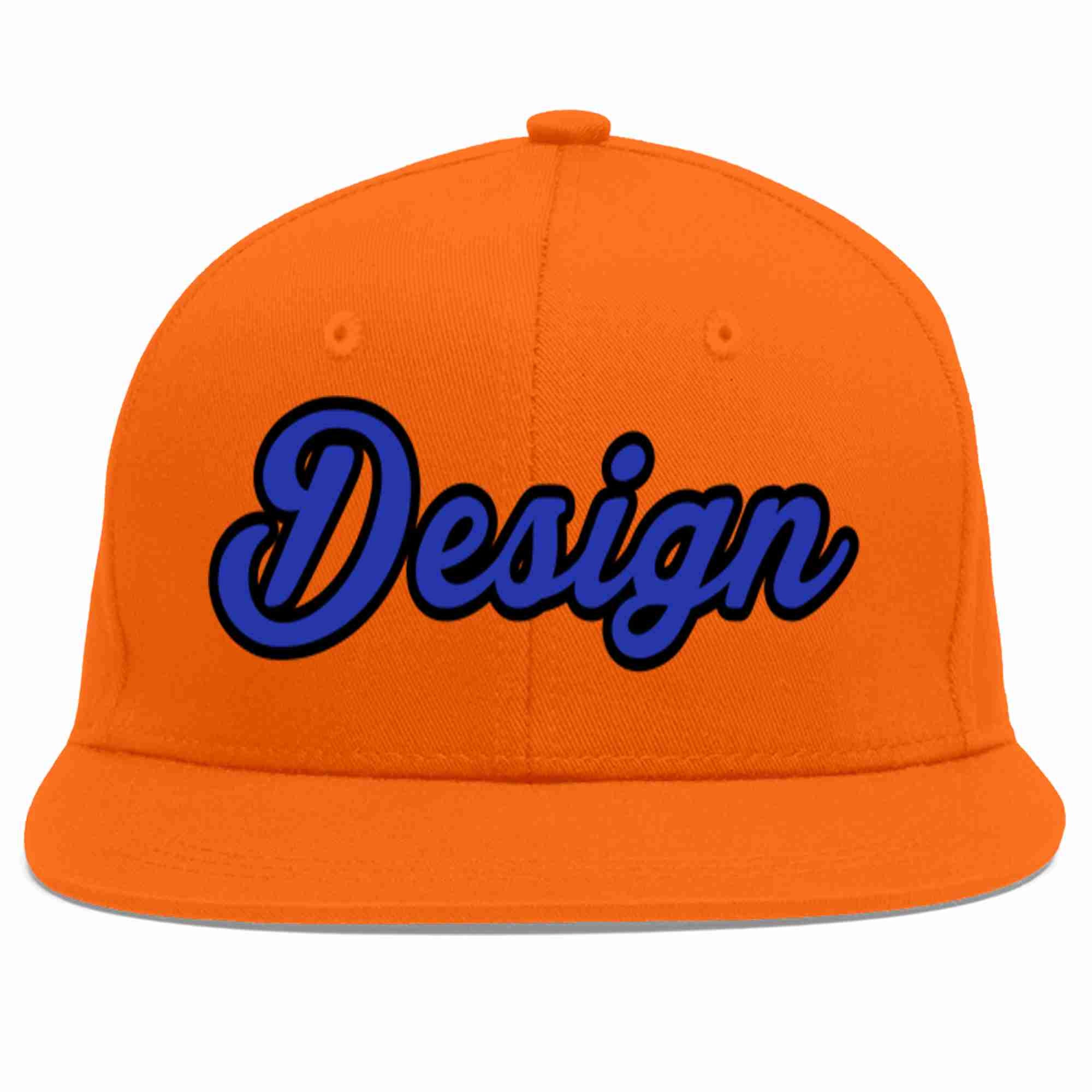 Custom Orange Royal-Black Flat Eaves Sport Baseball Cap Design for Men/Women/Youth