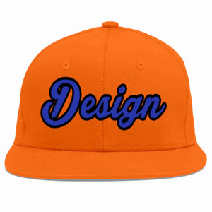 Casquette de baseball personnalisée Orange Royal-Black Flat Eaves Sport pour hommes/femmes/jeunes