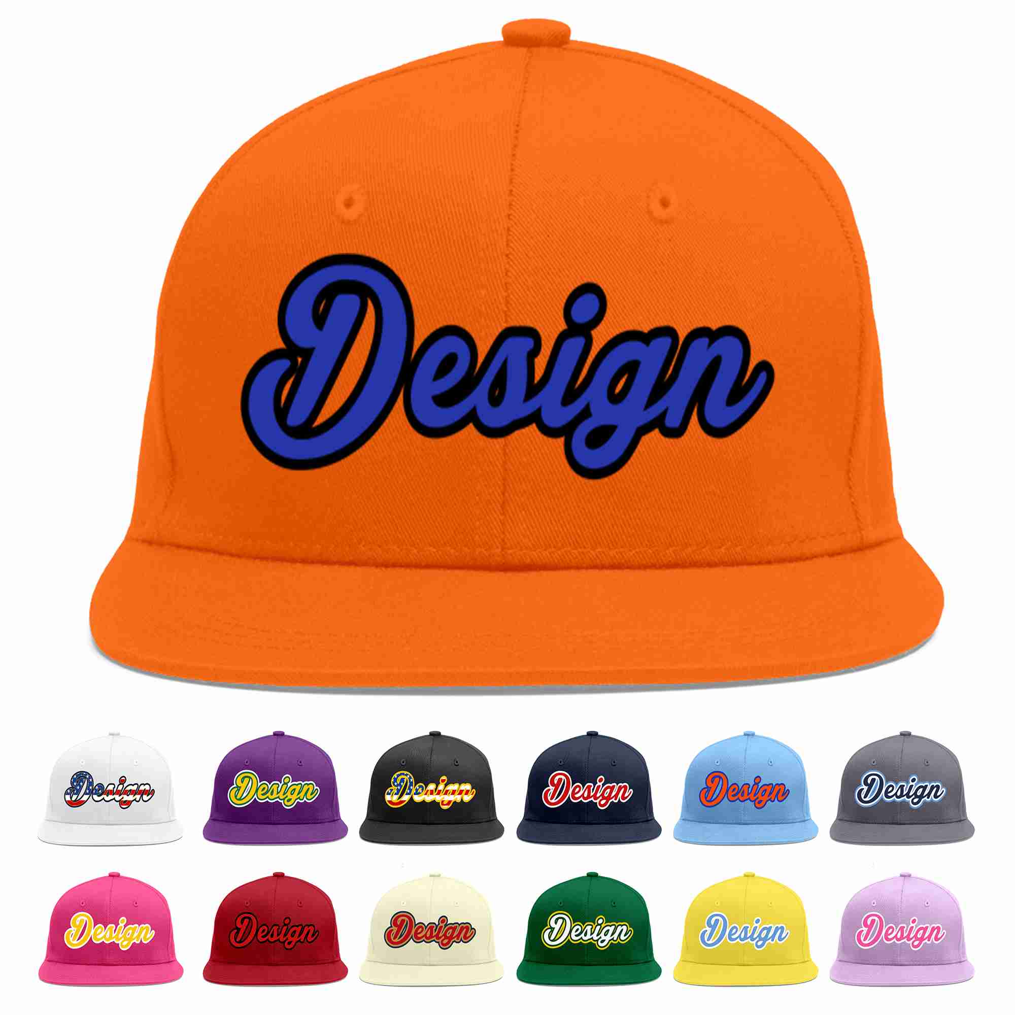 Custom Orange Royal-Black Flat Eaves Sport Baseball Cap Design for Men/Women/Youth