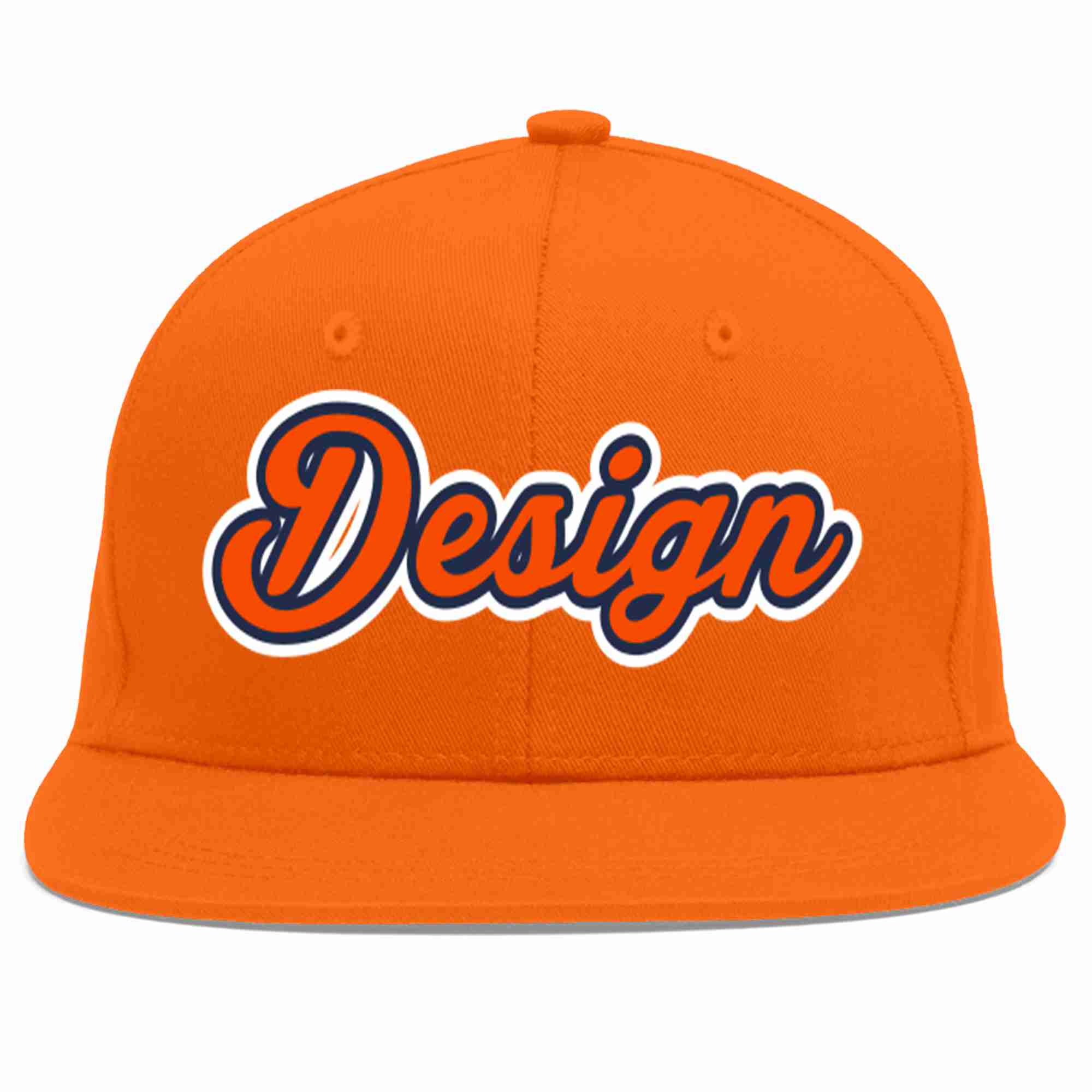 Custom Orange Orange-Navy Flat Eaves Sport Baseball Cap Design for Men/Women/Youth