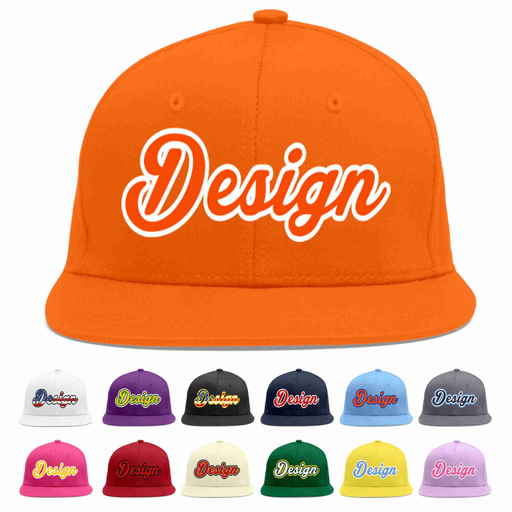 Conception personnalisée de casquette de baseball de sport à avant-toit plat orange orange-blanc pour hommes/femmes/jeunes