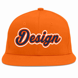 Conception personnalisée de casquette de baseball de sport à avant-toit plat orange marine-orange pour hommes/femmes/jeunes