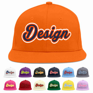 Conception personnalisée de casquette de baseball de sport à avant-toit plat orange marine-orange pour hommes/femmes/jeunes