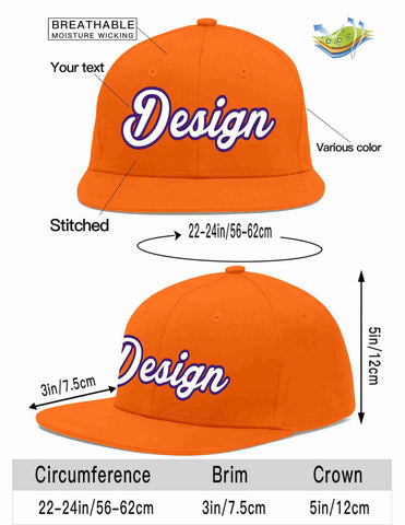 Custom Orange White-purple Flat Eaves Sport Baseball Cap Design for Men/Women/Youth