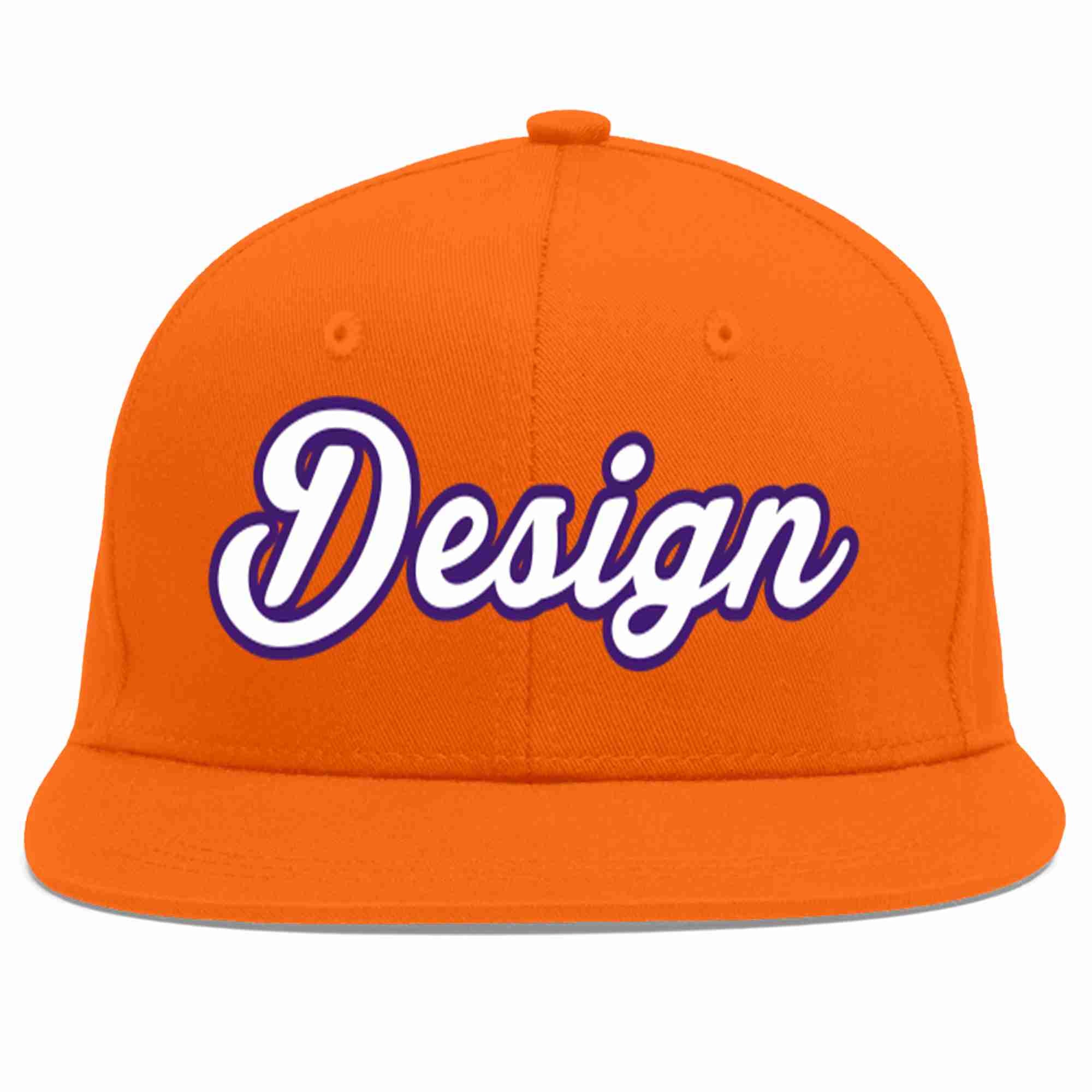 Conception personnalisée de casquette de baseball de sport à avant-toit plat orange blanc-violet pour hommes/femmes/jeunes