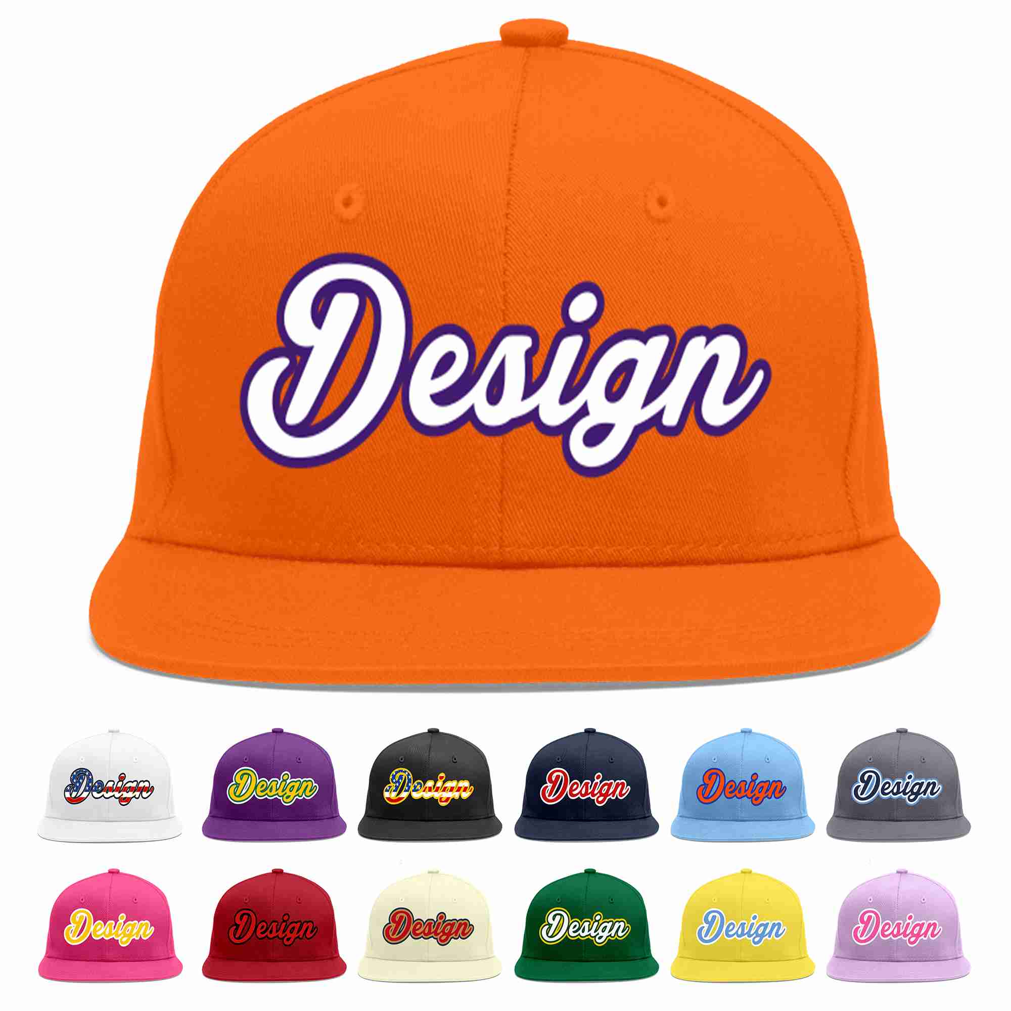 Conception personnalisée de casquette de baseball de sport à avant-toit plat orange blanc-violet pour hommes/femmes/jeunes