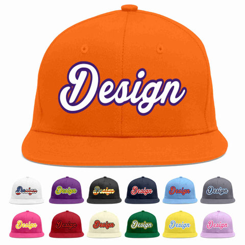 Custom Orange White-purple Flat Eaves Sport Baseball Cap Design for Men/Women/Youth
