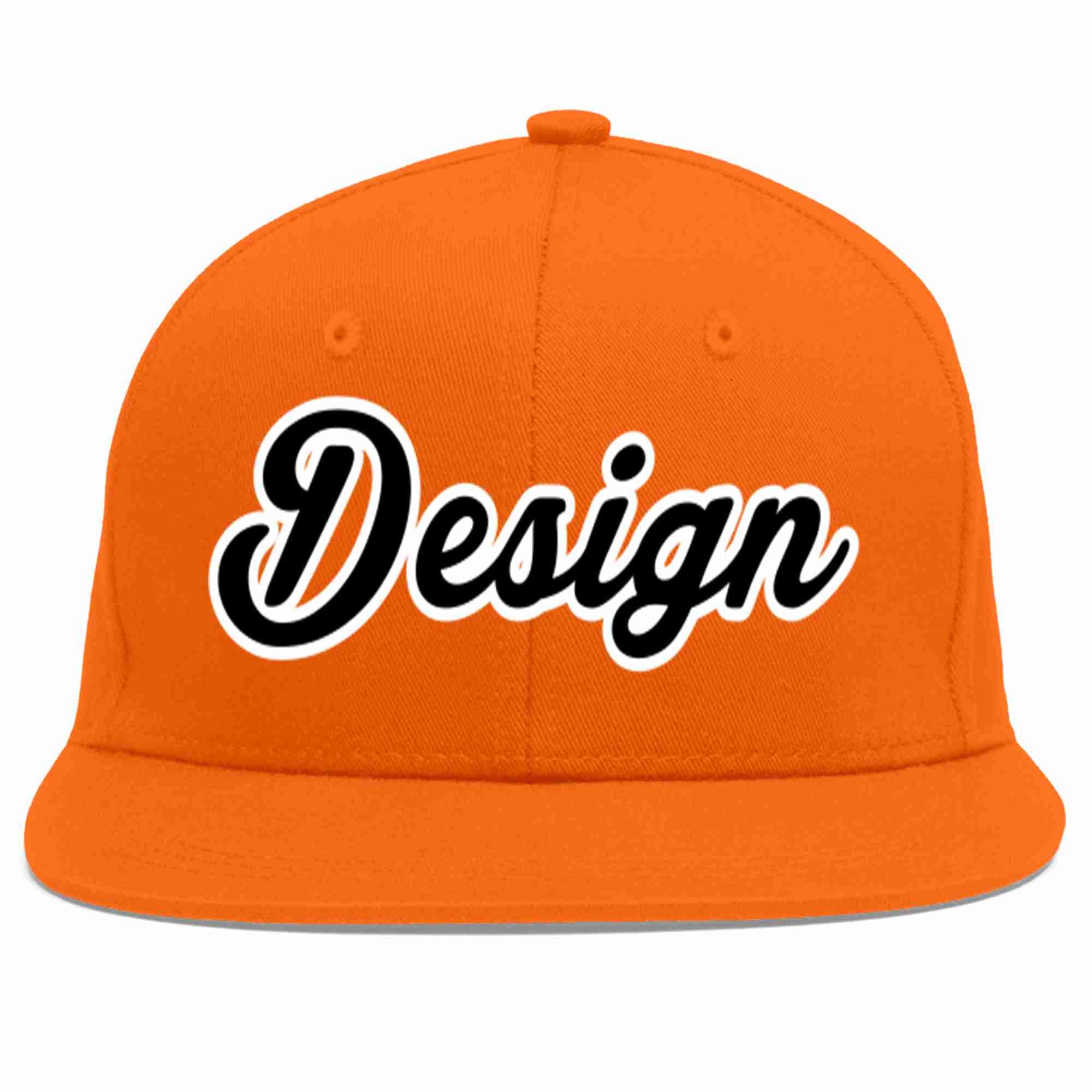 Conception personnalisée de casquette de baseball de sport à avant-toit plat orange noir-blanc pour hommes/femmes/jeunes