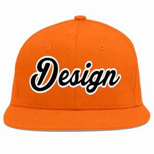 Custom Orange Black-White Flat Eaves Sport Baseball Cap Design for Men/Women/Youth