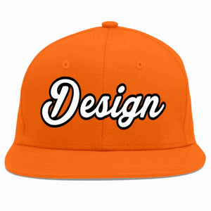 Conception personnalisée de casquette de baseball de sport à avant-toit plat orange blanc-noir pour hommes/femmes/jeunes