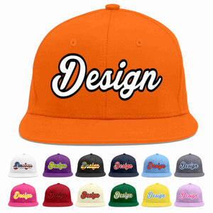 Conception personnalisée de casquette de baseball de sport à avant-toit plat orange blanc-noir pour hommes/femmes/jeunes