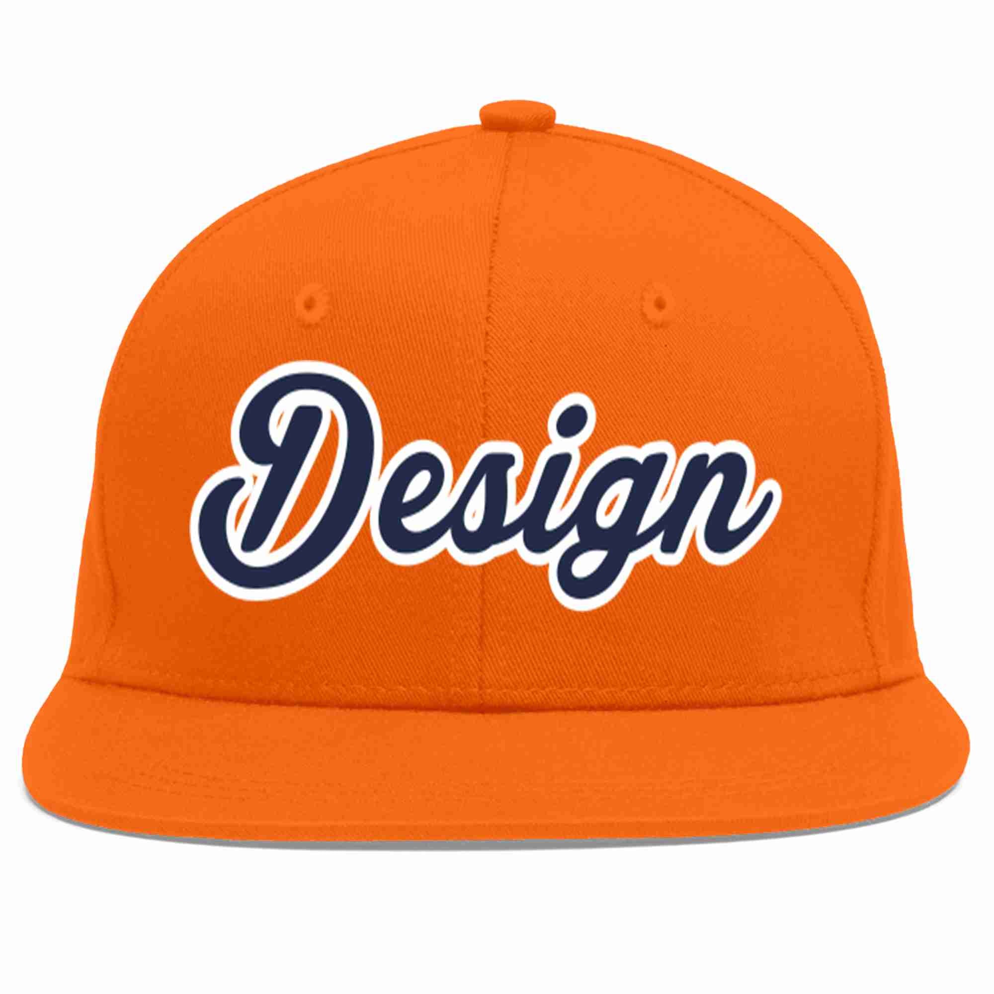 Custom Orange Navy-White Flat Eaves Sport Baseball Cap Design for Men/Women/Youth