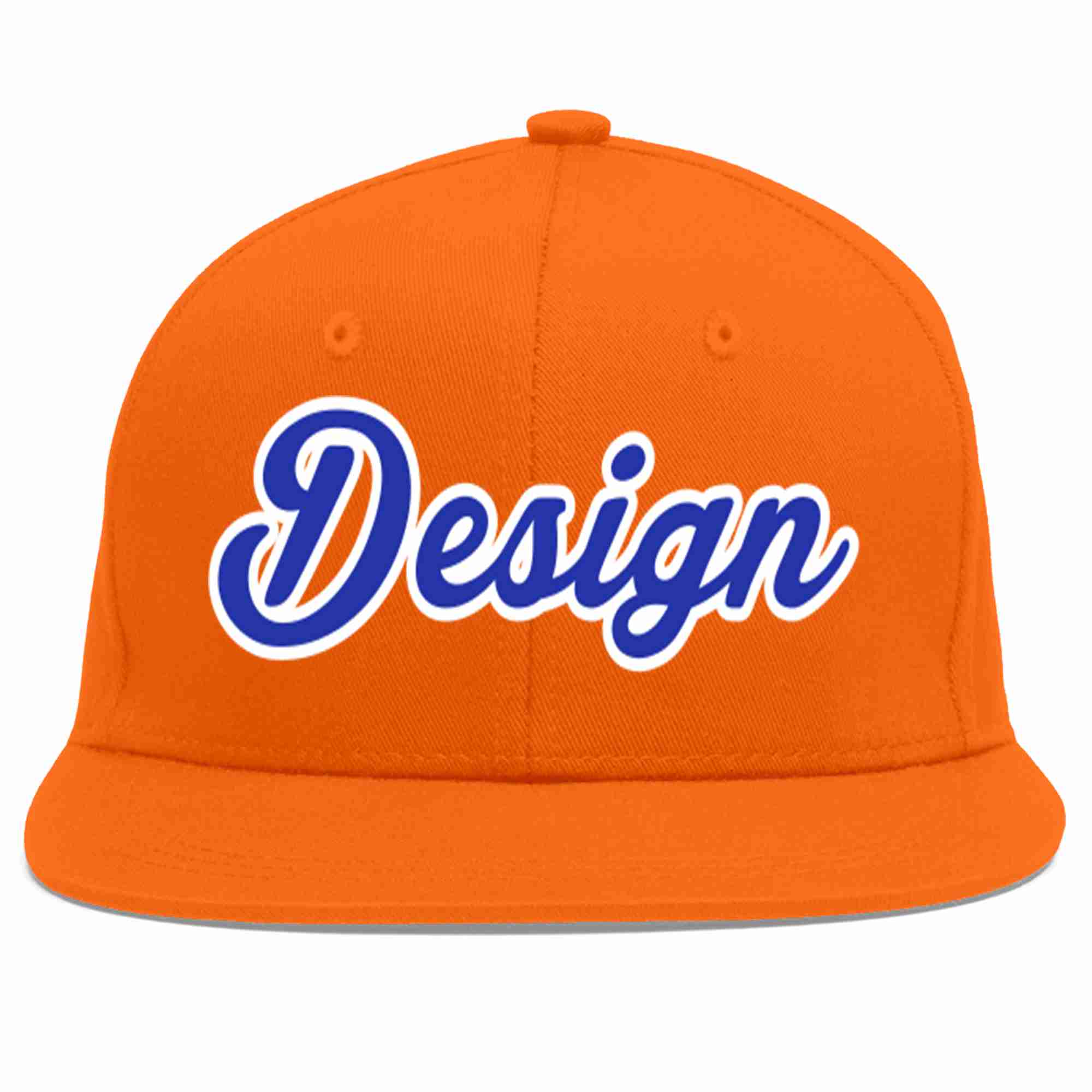 Custom Orange Royal-White Flat Eaves Sport Baseball Cap Design for Men/Women/Youth