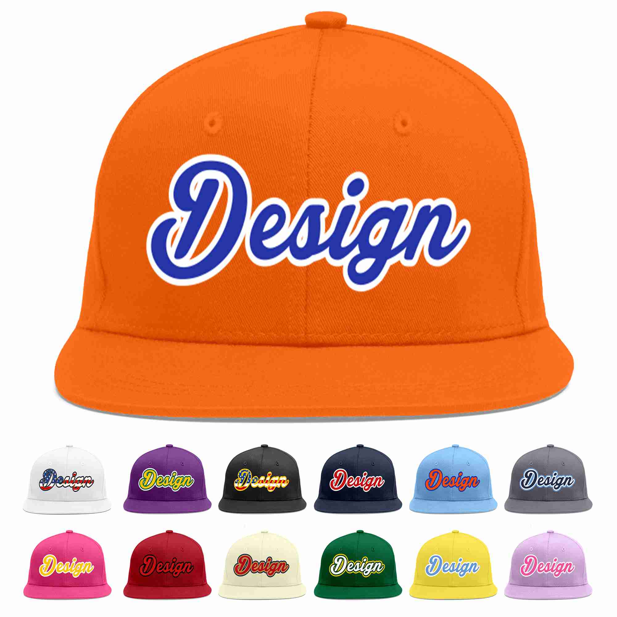 Custom Orange Royal-White Flat Eaves Sport Baseball Cap Design for Men/Women/Youth