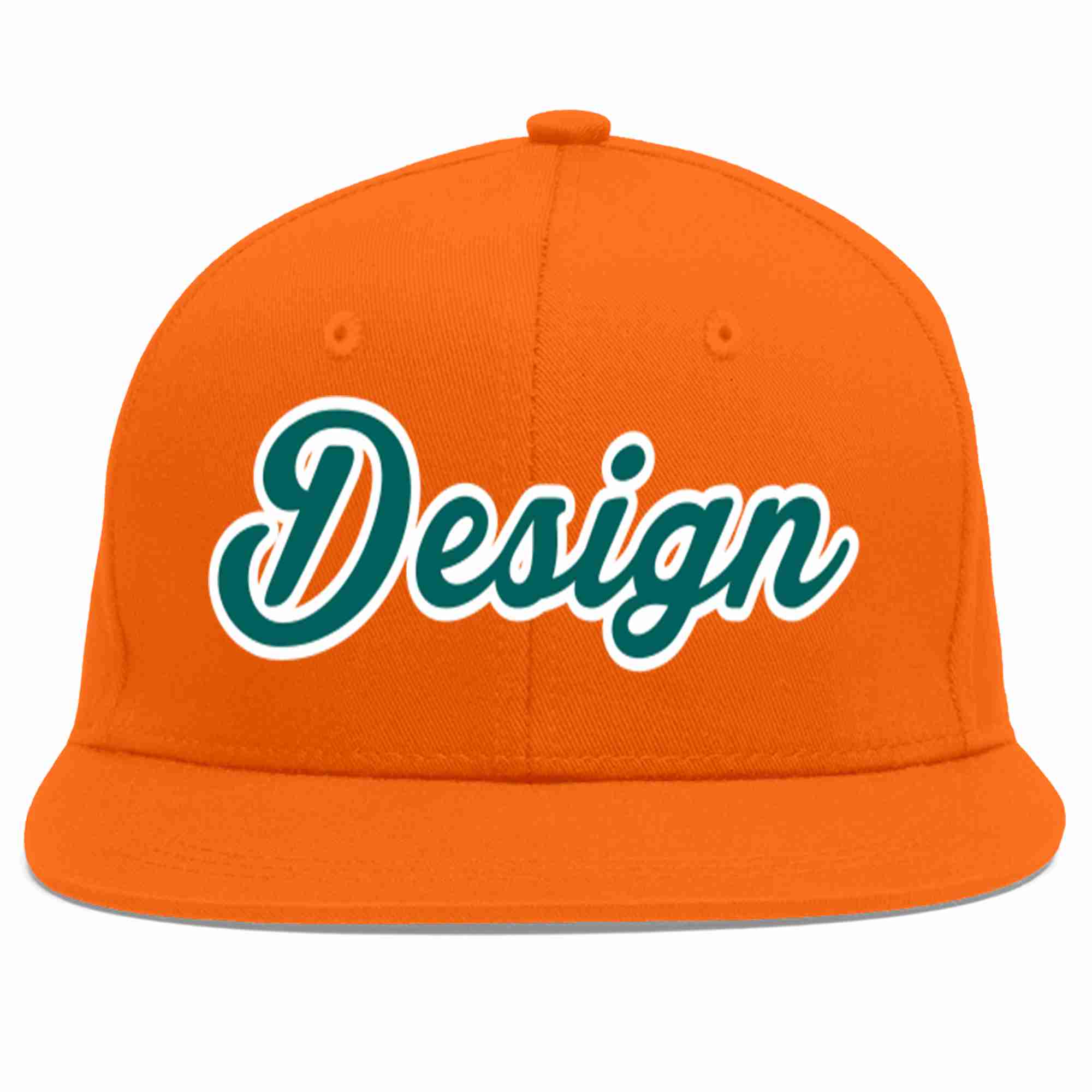 Custom Orange Aqua-White Flat Eaves Sport Baseball Cap Design for Men/Women/Youth