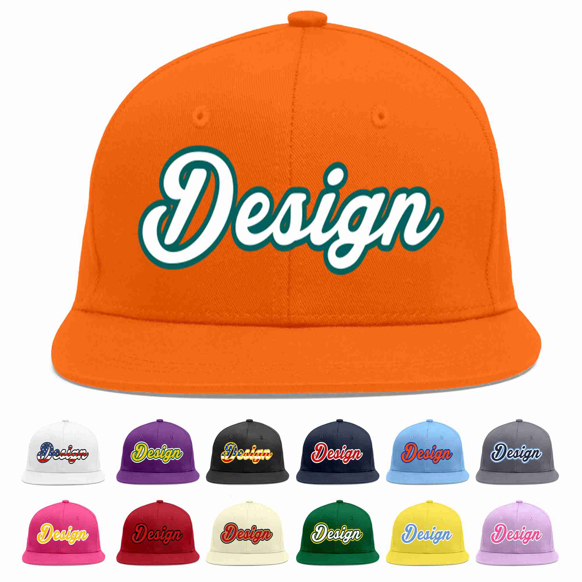 Custom Orange White-Aqua Flat Eaves Sport Baseball Cap Design for Men/Women/Youth