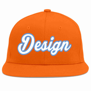 Custom Orange White-Light Blue Flat Eaves Sport Baseball Cap Design for Men/Women/Youth