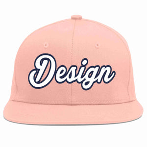 Custom Pink White-Navy Flat Eaves Sport Baseball Cap Design for Men/Women/Youth