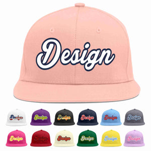 Custom Pink White-Navy Flat Eaves Sport Baseball Cap Design for Men/Women/Youth