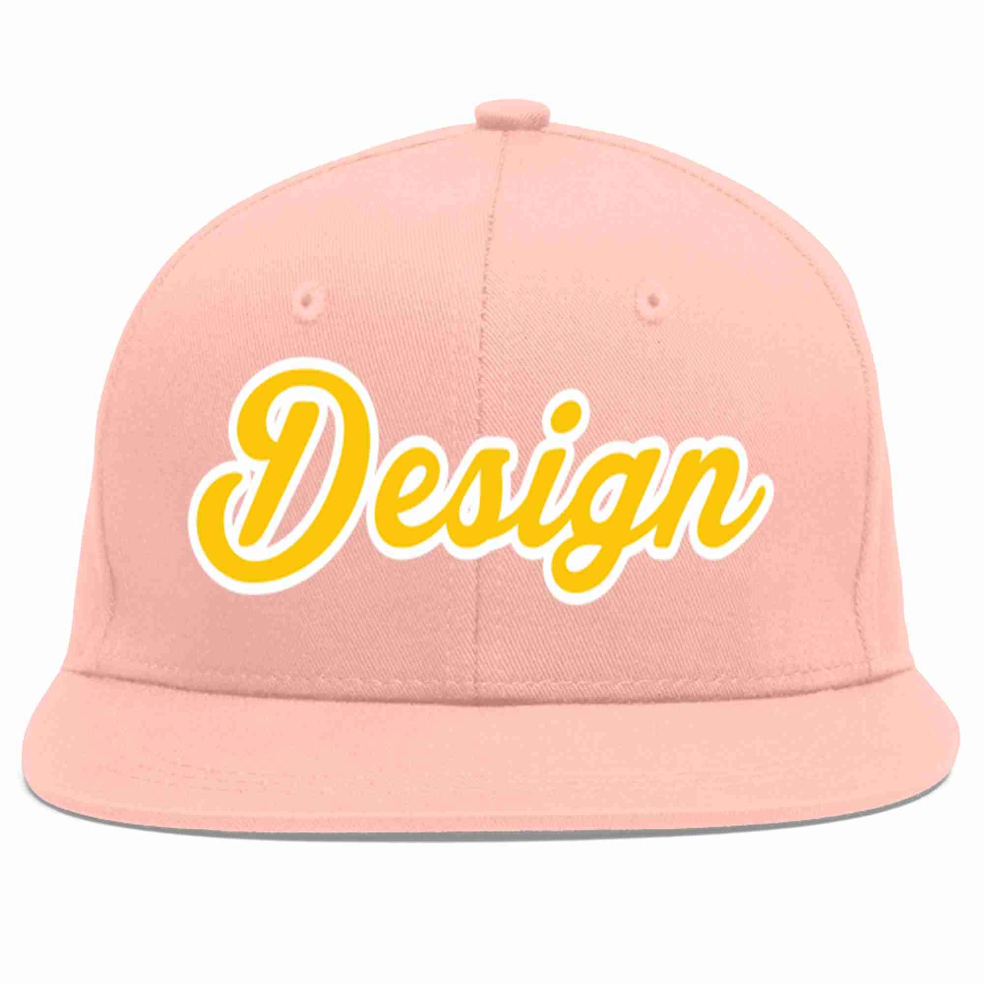 Custom Pink Gold-White Flat Eaves Sport Baseball Cap Design for Men/Women/Youth