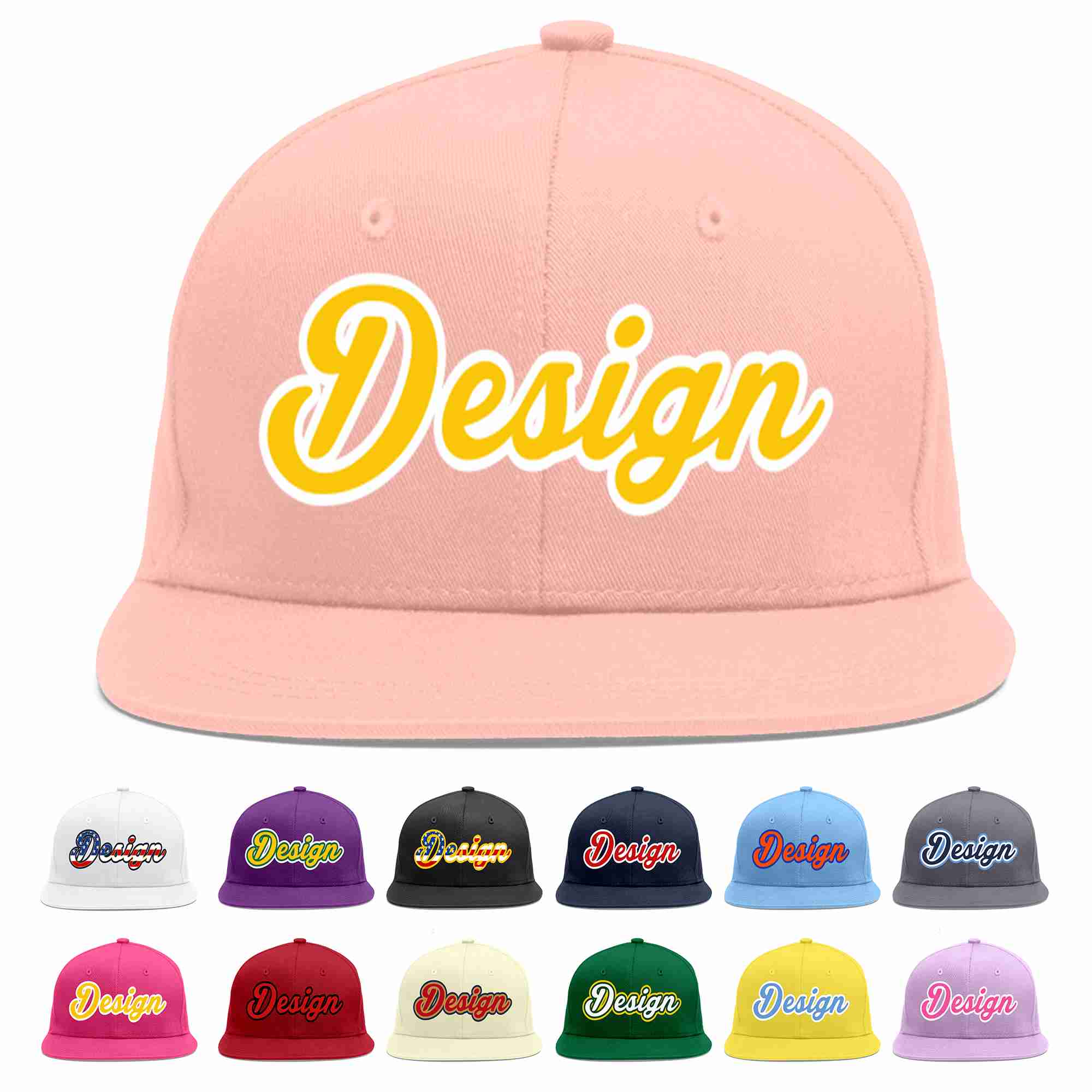 Custom Pink Gold-White Flat Eaves Sport Baseball Cap Design for Men/Women/Youth