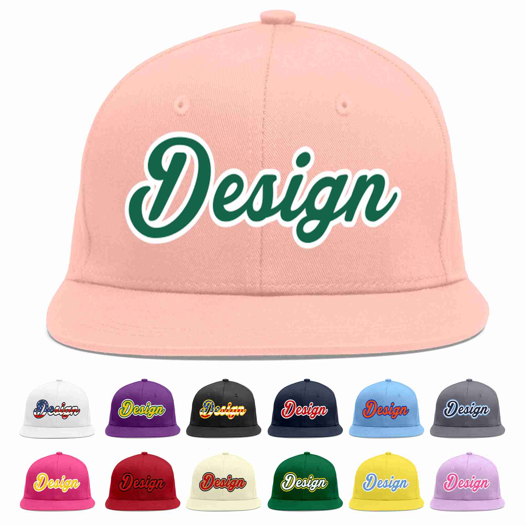 Custom Pink Kelly Green-White Flat Eaves Sport Baseball Cap Design for Men/Women/Youth