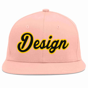 Custom Pink Black-Gold Flat Eaves Sport Baseball Cap Design for Men/Women/Youth