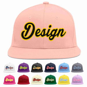 Custom Pink Black-Gold Flat Eaves Sport Baseball Cap Design for Men/Women/Youth