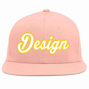 Custom Pink White-Gold Flat Eaves Sport Baseball Cap Design for Men/Women/Youth