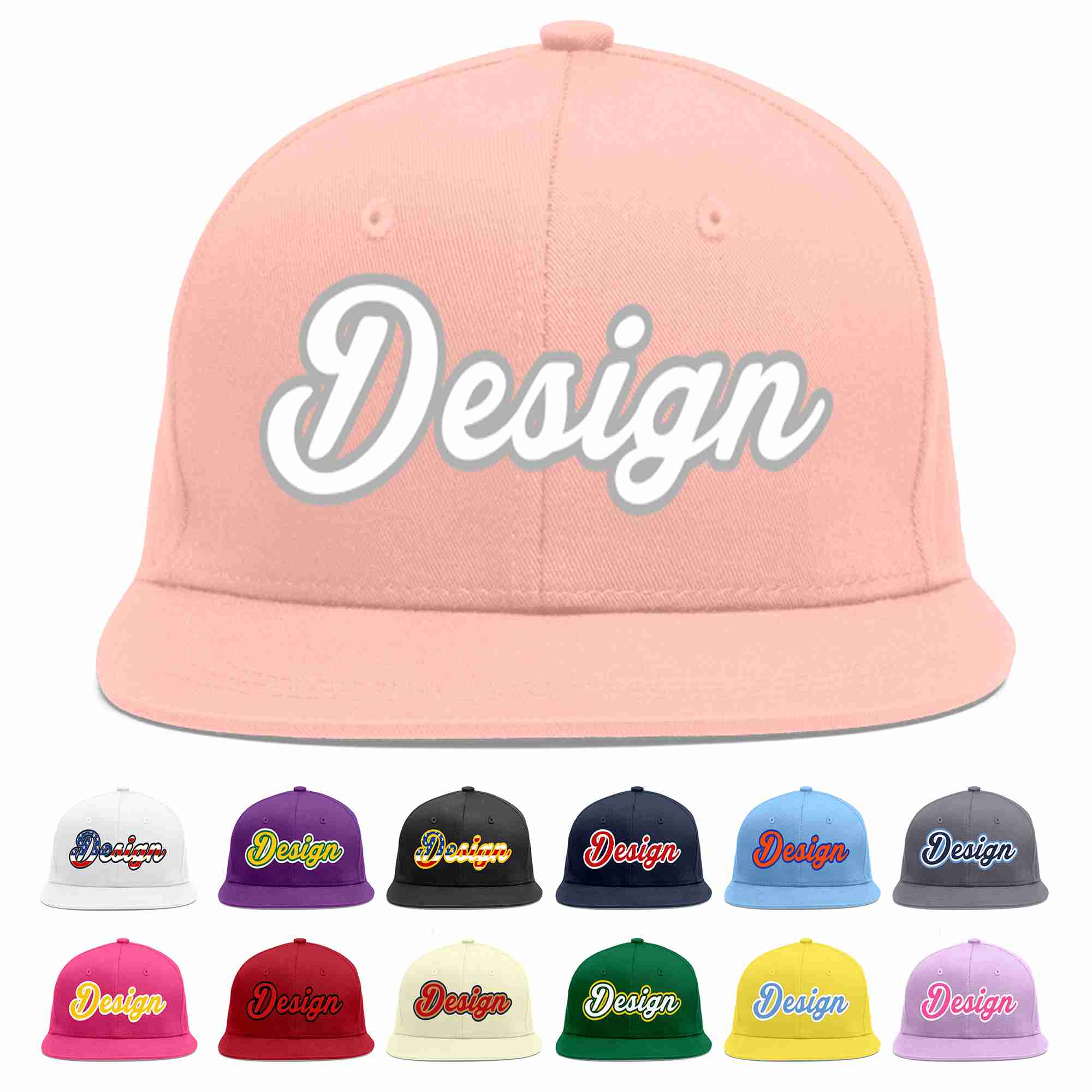 Custom Pink White-Gray Flat Eaves Sport Baseball Cap Design for Men/Women/Youth