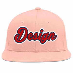 Custom Pink Red-Navy Flat Eaves Sport Baseball Cap Design for Men/Women/Youth