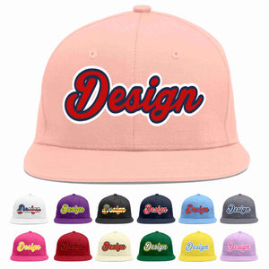 Custom Pink Red-Navy Flat Eaves Sport Baseball Cap Design for Men/Women/Youth