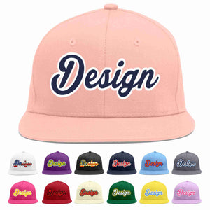 Custom Pink Navy-White Flat Eaves Sport Baseball Cap Design for Men/Women/Youth