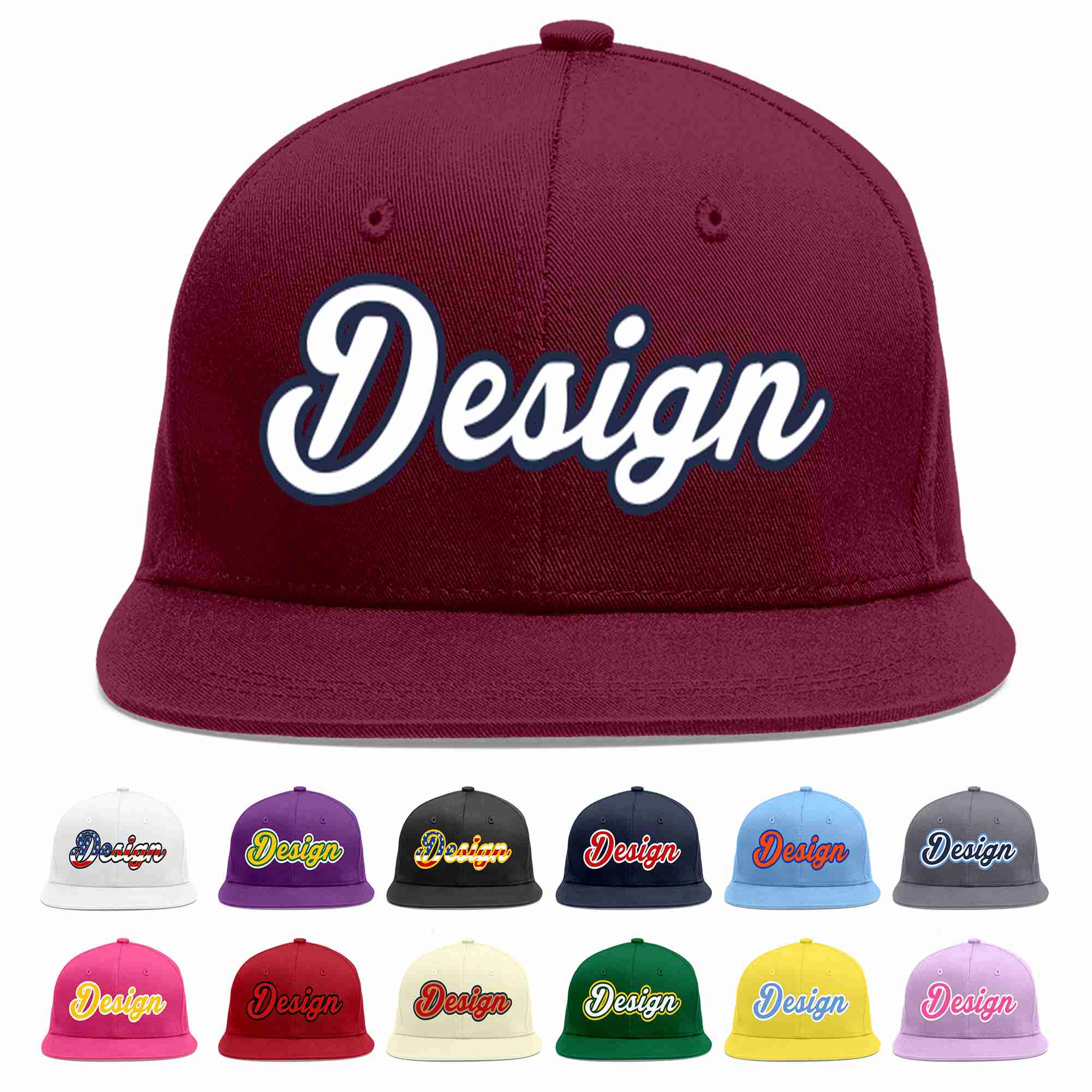 Custom Crimson White-Navy Flat Eaves Sport Baseball Cap Design for Men/Women/Youth