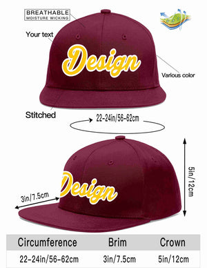 Custom Crimson Gold-White Flat Eaves Sport Baseball Cap Design for Men/Women/Youth