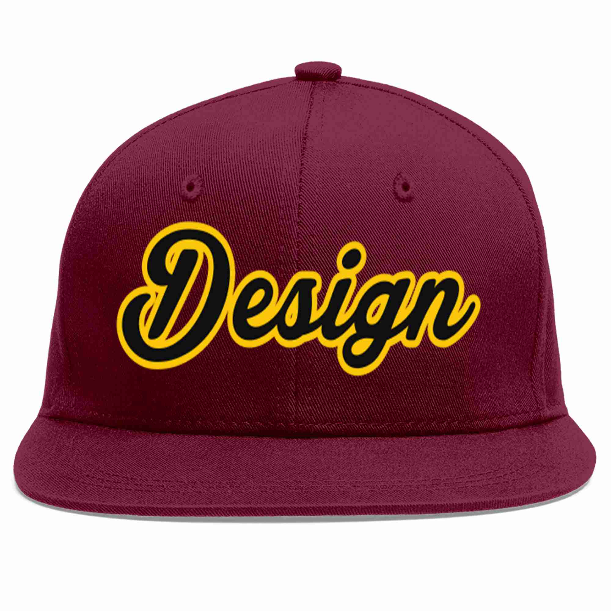 Custom Crimson Black-Gold Flat Eaves Sport Baseball Cap Design for Men/Women/Youth