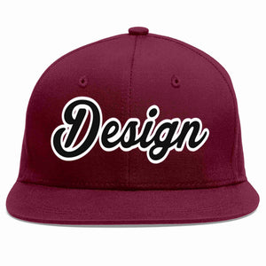 Custom Crimson Black-White Flat Eaves Sport Baseball Cap Design for Men/Women/Youth