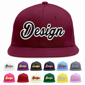 Custom Crimson Black-White Flat Eaves Sport Baseball Cap Design for Men/Women/Youth