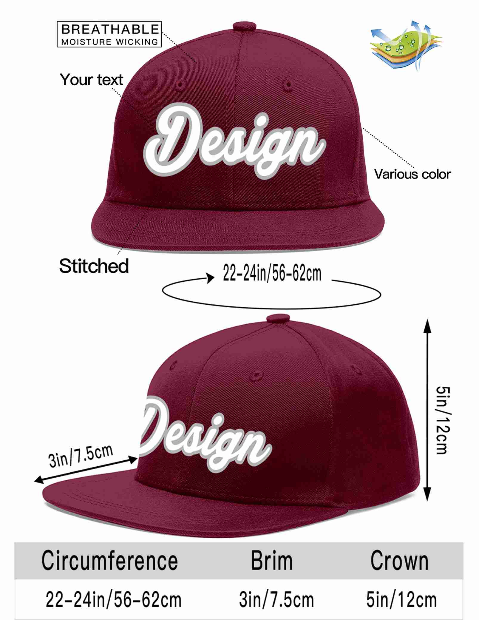 Custom Crimson White-Gray Flat Eaves Sport Baseball Cap Design for Men/Women/Youth