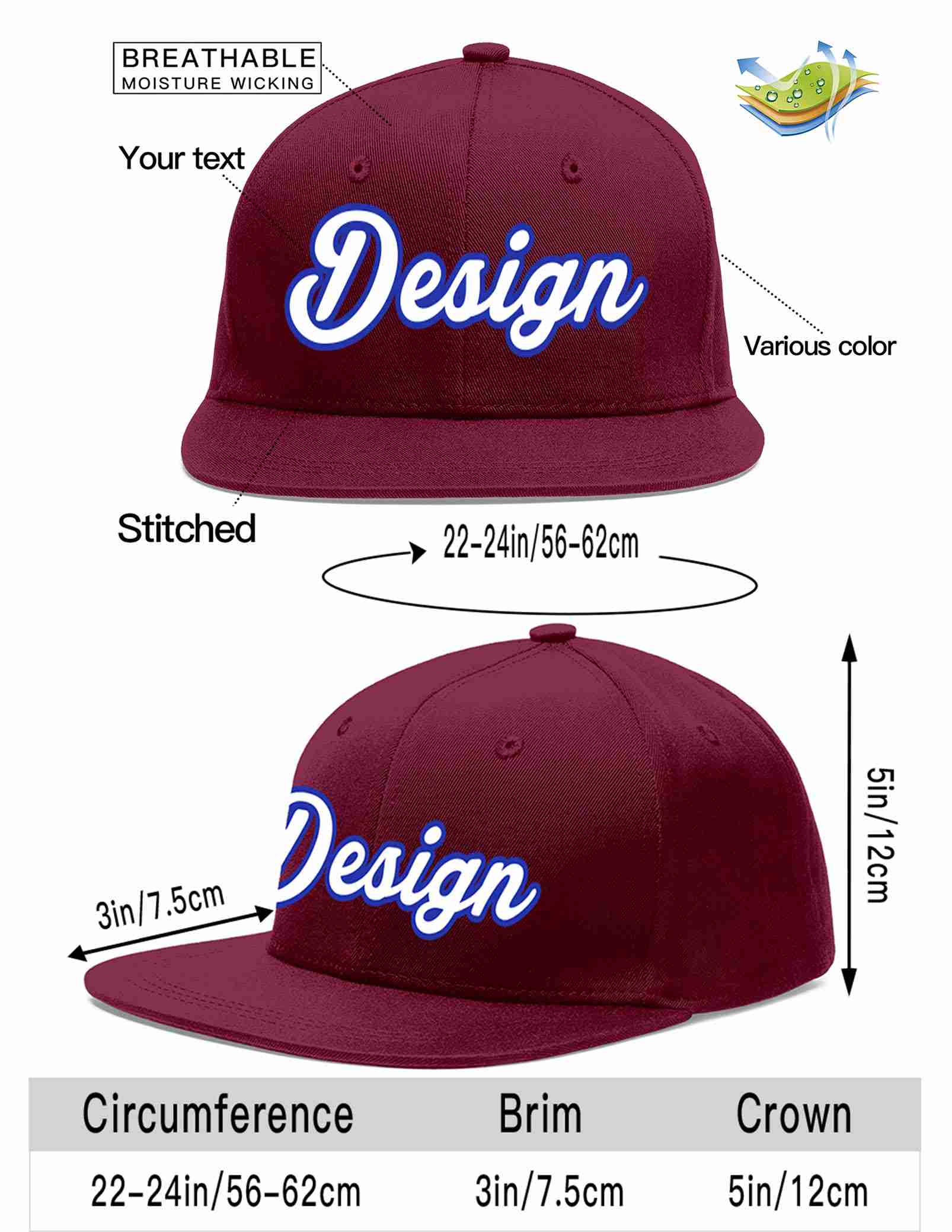 Custom Crimson White-Royal Flat Eaves Sport Baseball Cap Design for Men/Women/Youth