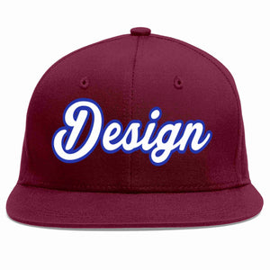 Casquette de baseball personnalisée Crimson White-Royal Flat Eaves Sport pour hommes/femmes/jeunes