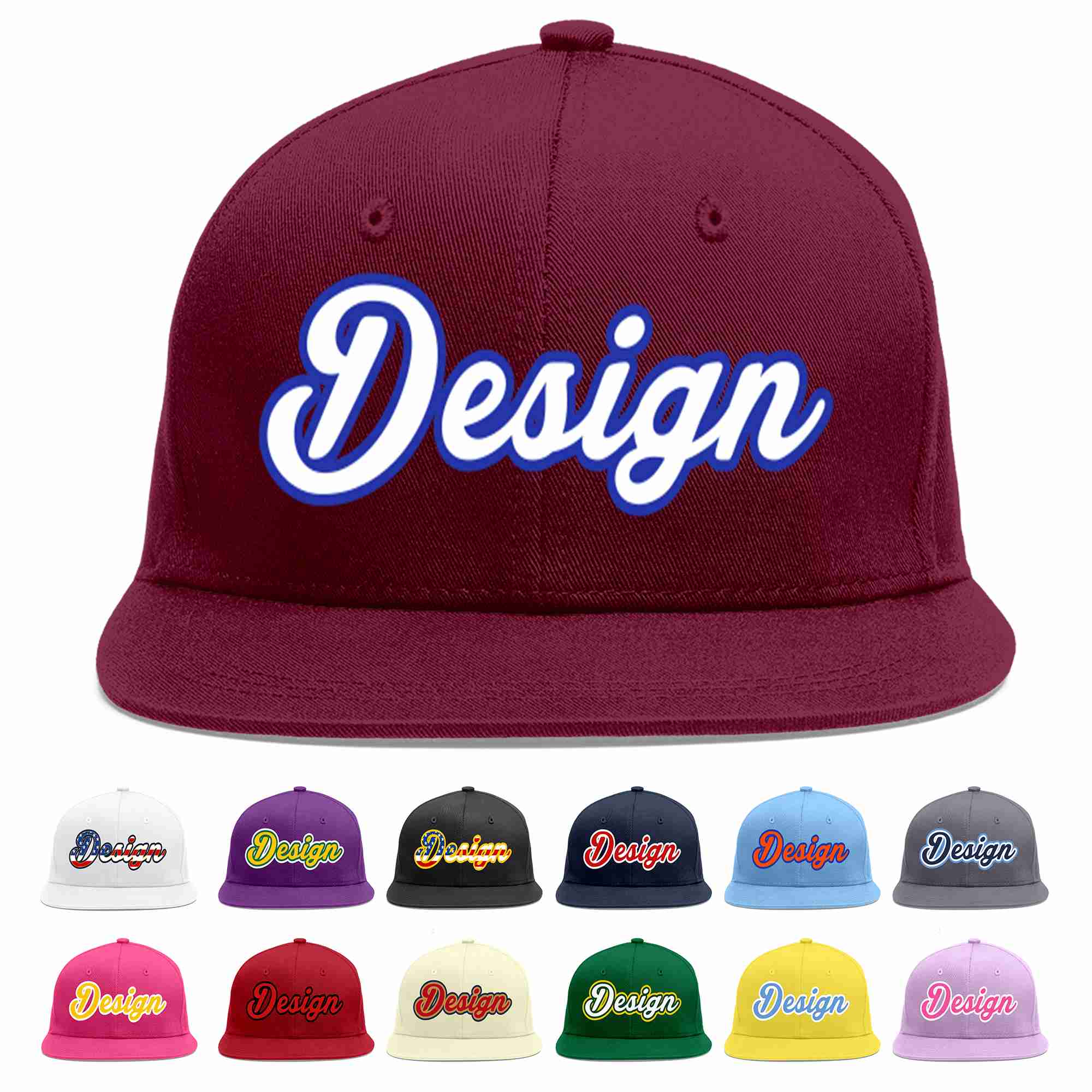 Custom Crimson White-Royal Flat Eaves Sport Baseball Cap Design for Men/Women/Youth