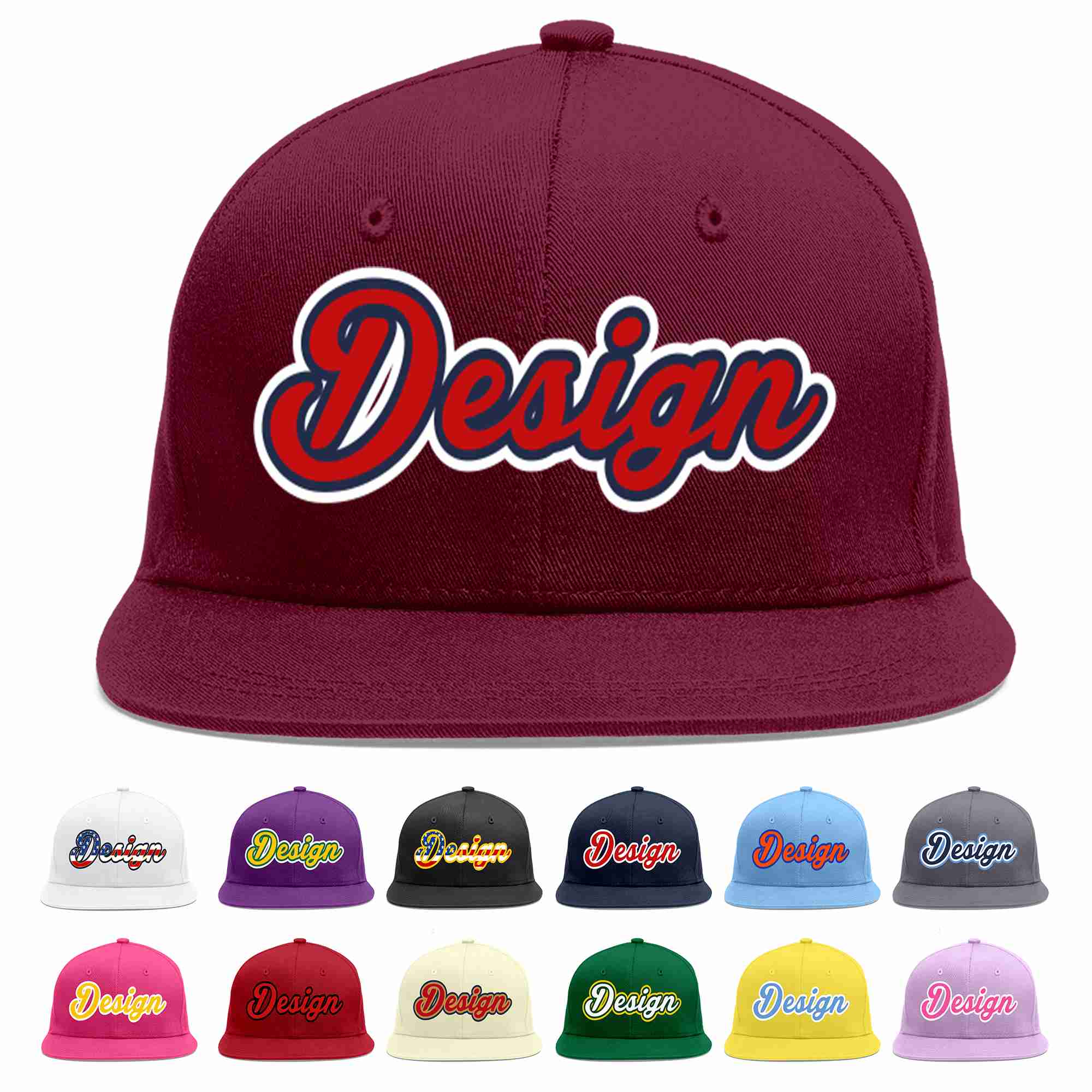 Custom Crimson Red-Navy Flat Eaves Sport Baseball Cap Design for Men/Women/Youth