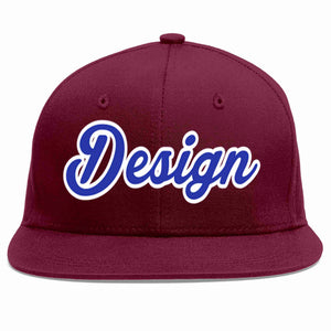 Custom Crimson Royal-White Flat Eaves Sport Baseball Cap Design for Men/Women/Youth