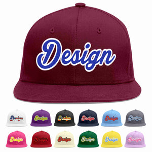 Custom Crimson Royal-White Flat Eaves Sport Baseball Cap Design for Men/Women/Youth